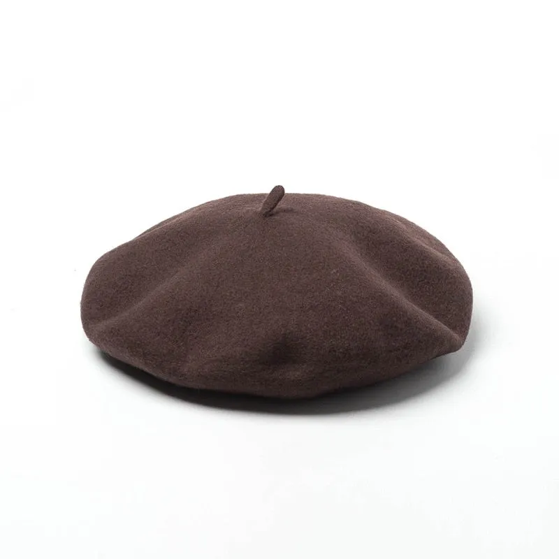 Autumn Winter Paris Style Women's Solid Woolen Colorful Flat Beret Artist Hat