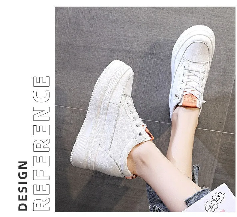 Autumn Women's Genuine Leather Height Increased 8.5cm Wedge Sneakers