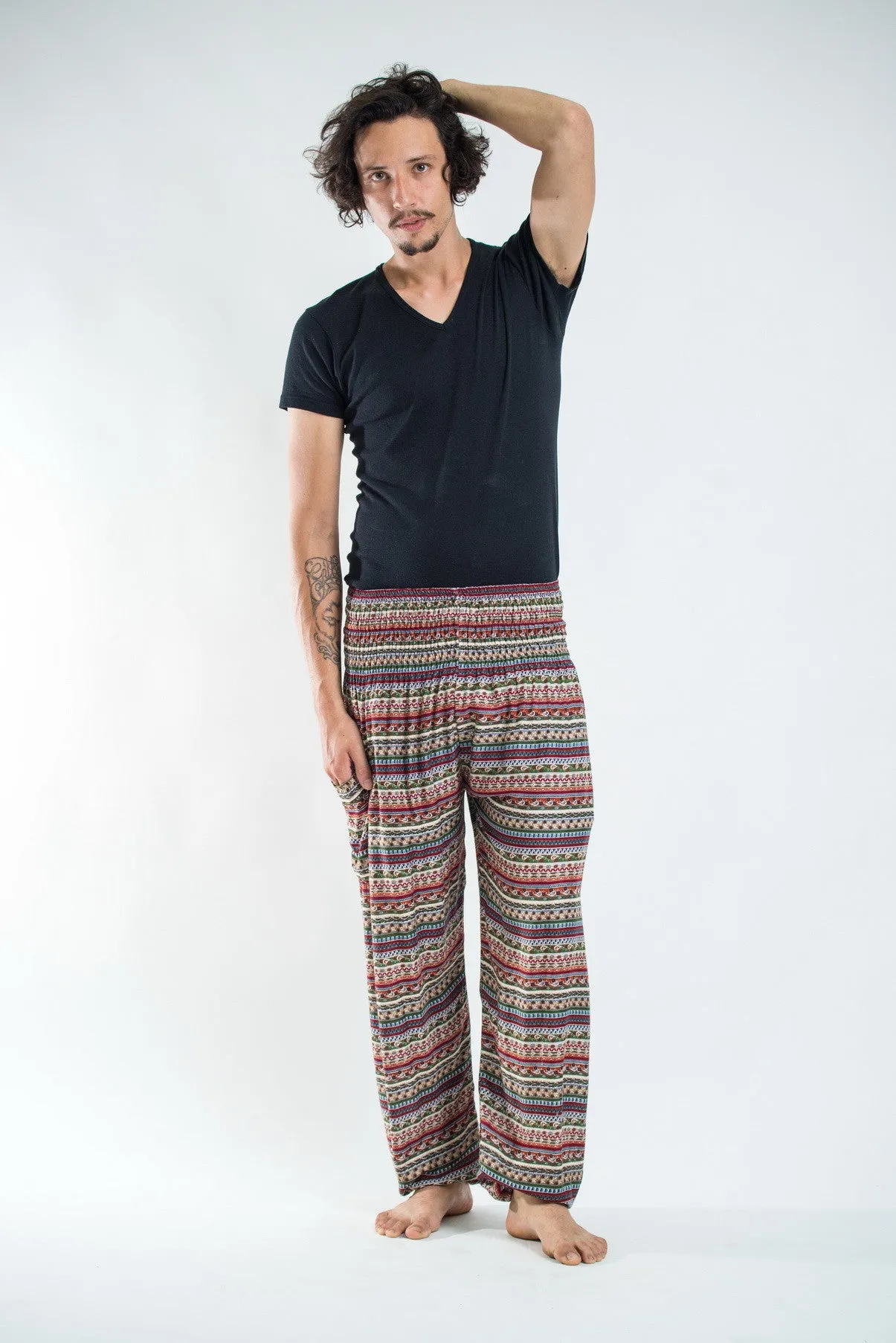 Aztec Stripes Men's Harem Pants in Wine