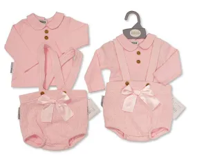 Baby Girls 2 pcs Short Dungaree Set with Bow - (NB-6 Months) (PK6) Bis-2020-2521