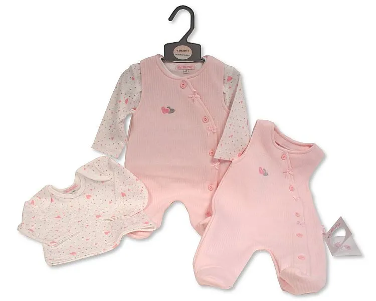 Baby Girls 2 Pieces Long Romper Set - Sweet Heart (NB-6 Months) (PK6) Bis-2020-2517