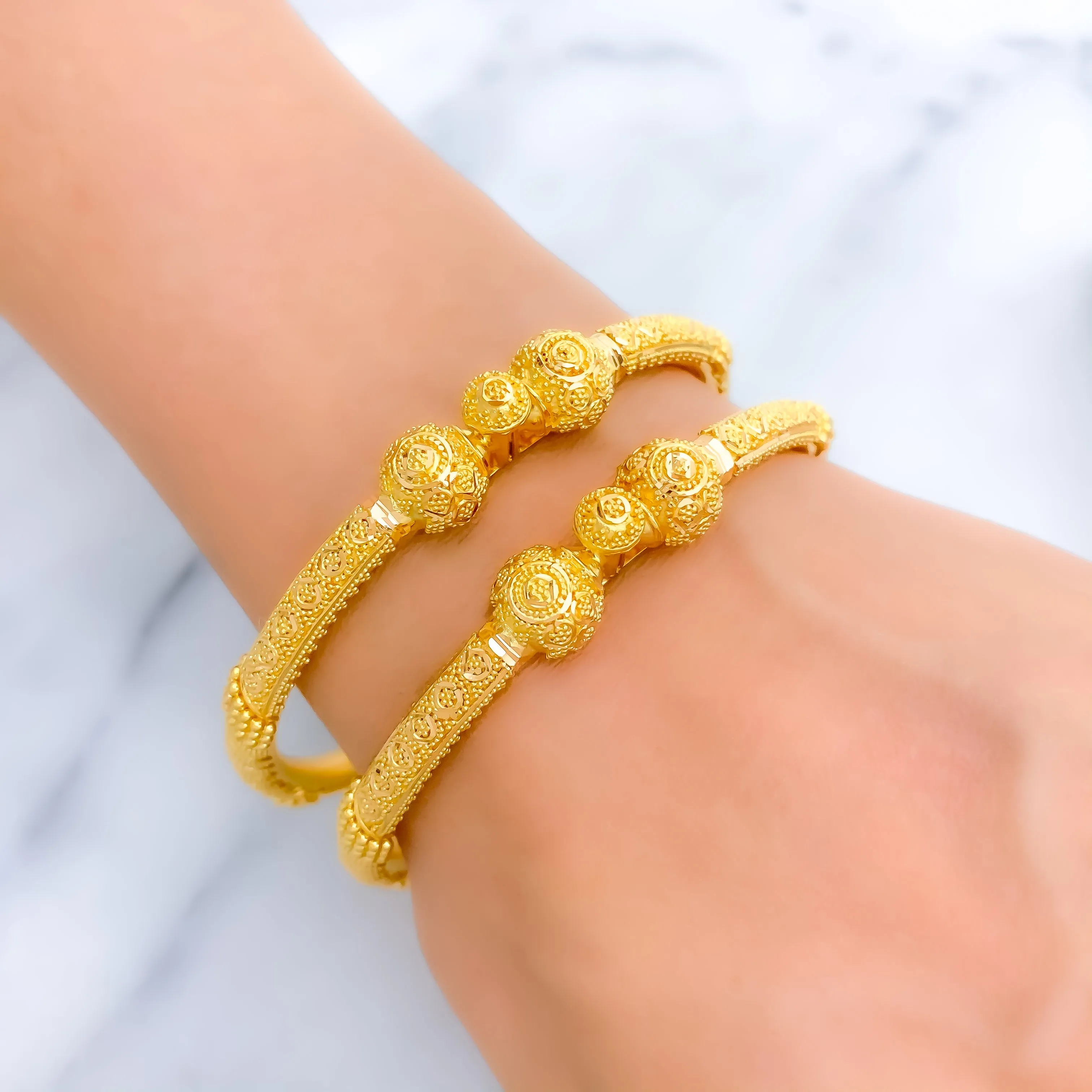 Beaded Ribbon 22K Gold Bangles