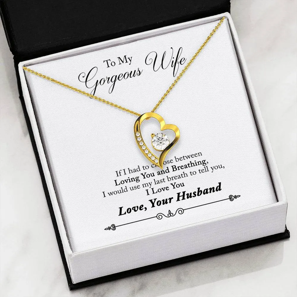 Beautiful Cubic Zirconia LOVE Necklace With Husband To Wife Romantic "Loving You And Breathing" Message Card