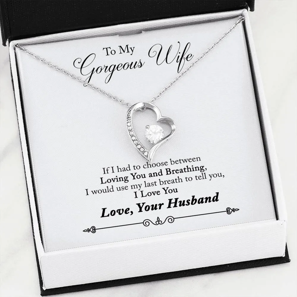 Beautiful Cubic Zirconia LOVE Necklace With Husband To Wife Romantic "Loving You And Breathing" Message Card