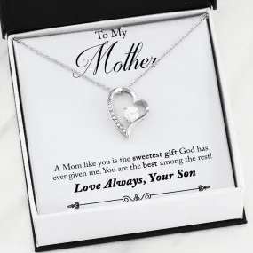 Beautiful LOVE Forever Heart Necklace With Son To Mom "The Best" Message Card