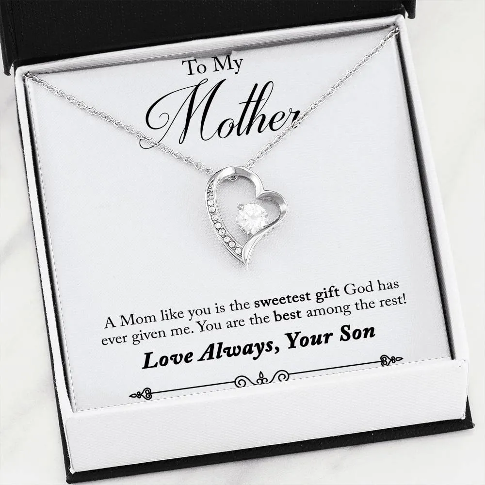 Beautiful LOVE Forever Heart Necklace With Son To Mom "The Best" Message Card