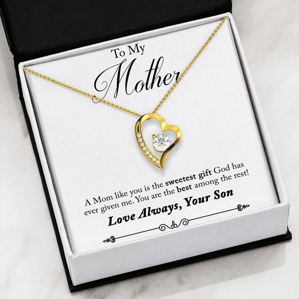 Beautiful LOVE Forever Heart Necklace With Son To Mom "The Best" Message Card