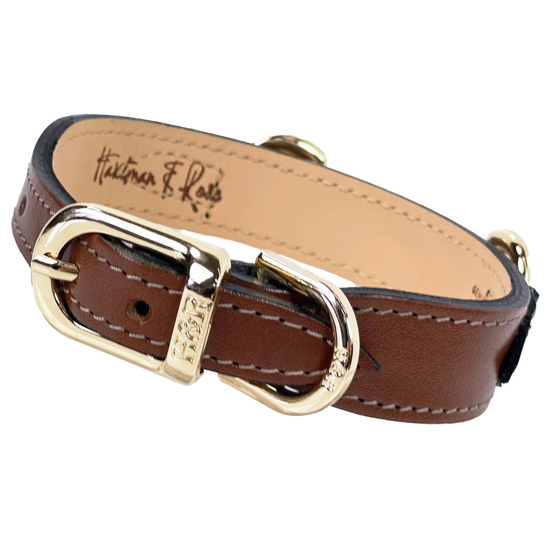 Belmont Dog Collar in Rich Brown, Black & Gold