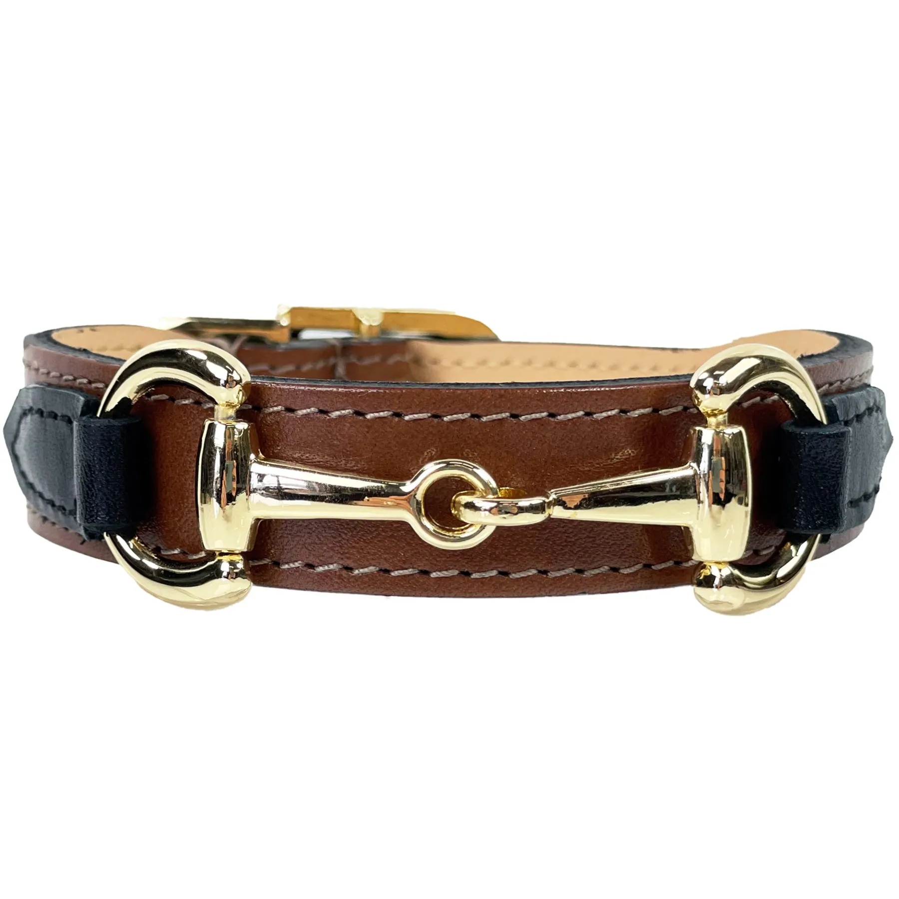 Belmont Dog Collar in Rich Brown, Black & Gold