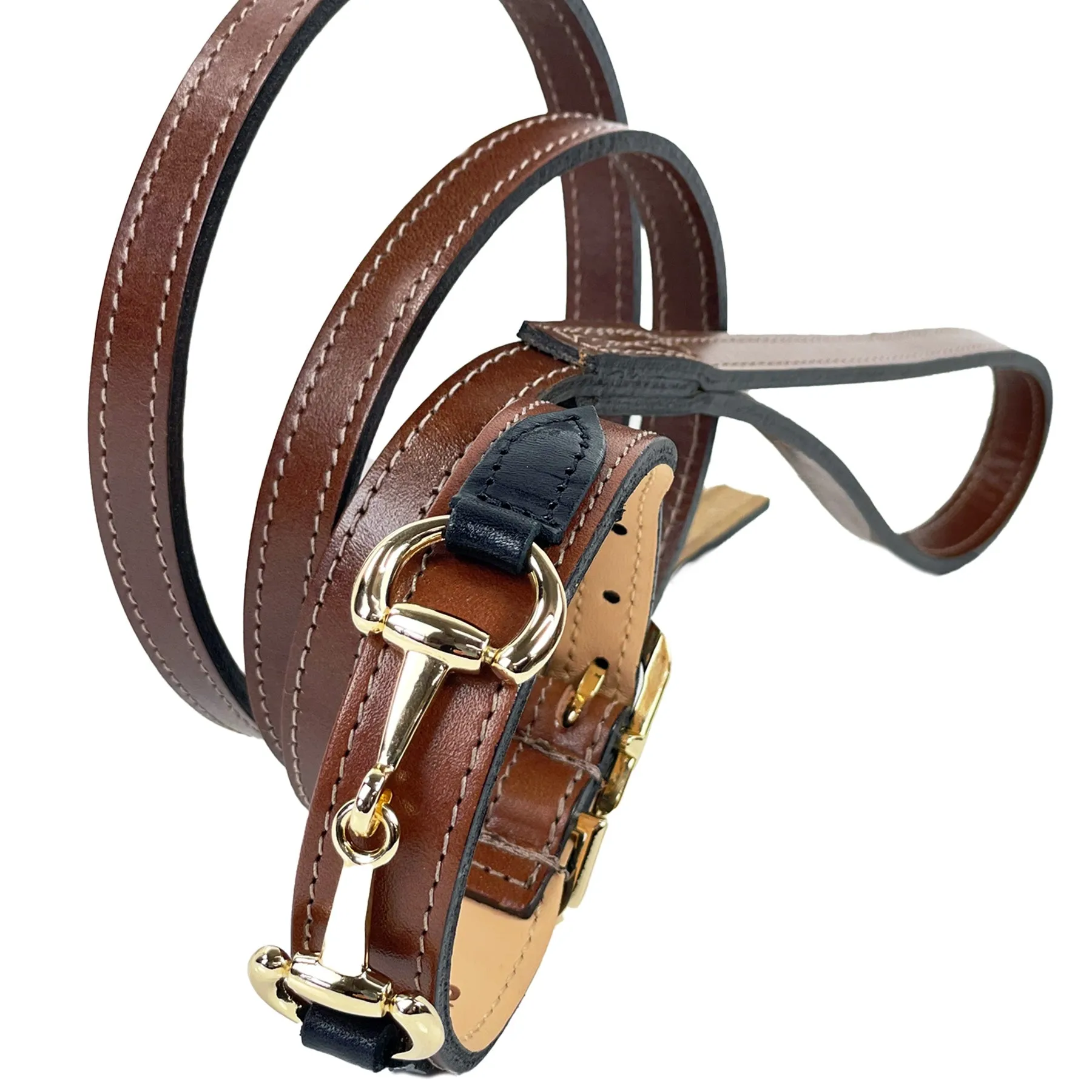 Belmont Dog Collar in Rich Brown, Black & Gold