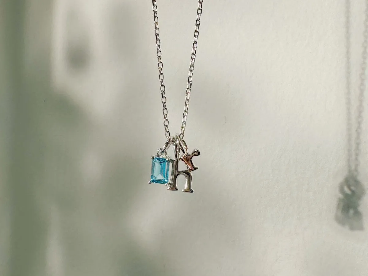 Birthstone Initial Silver Necklace