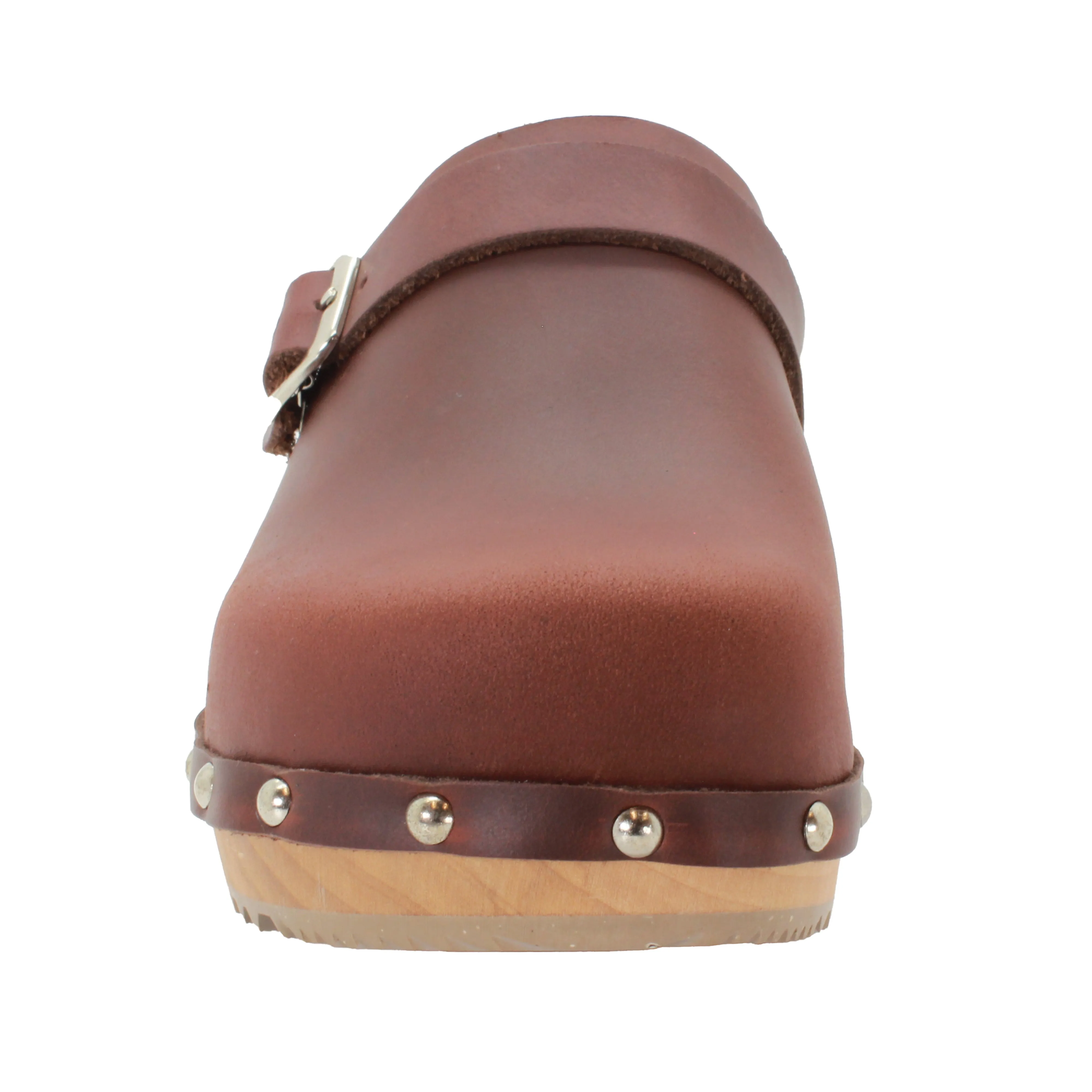 BJORK Anna Wood Full Grain Brown Leather Clogs