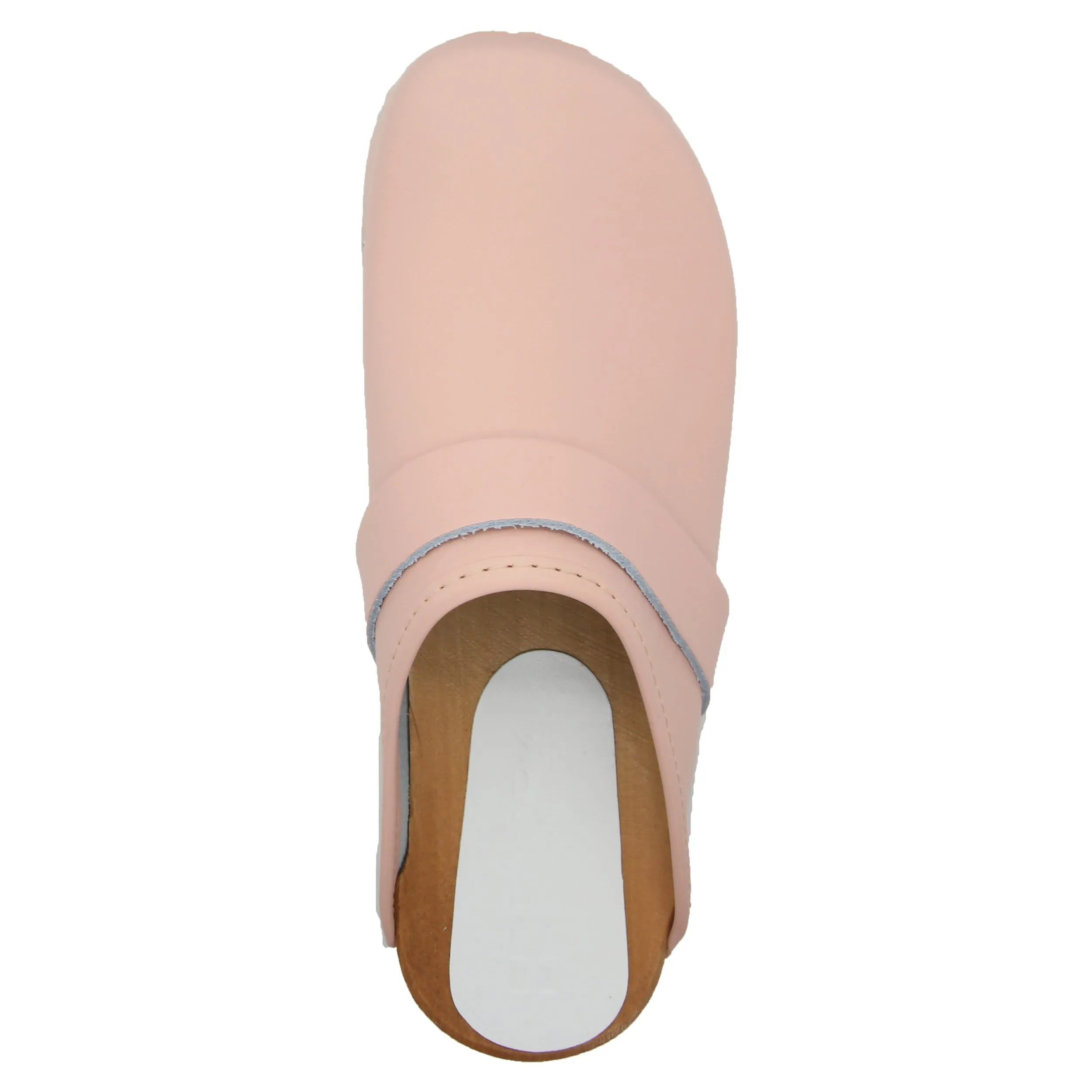 BJORK Maja Wood Open Back Pink Leather Clogs