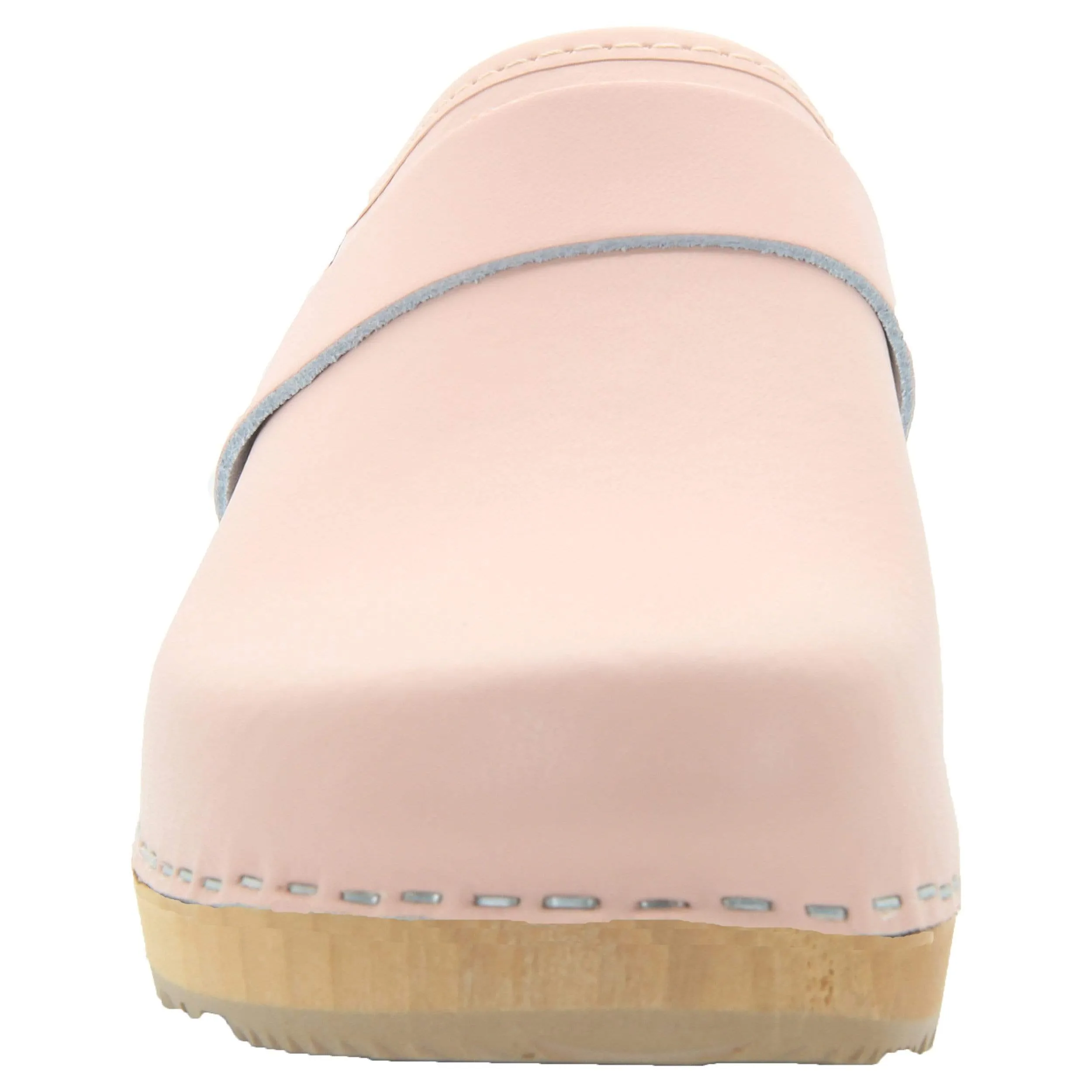 BJORK Maja Wood Open Back Pink Leather Clogs