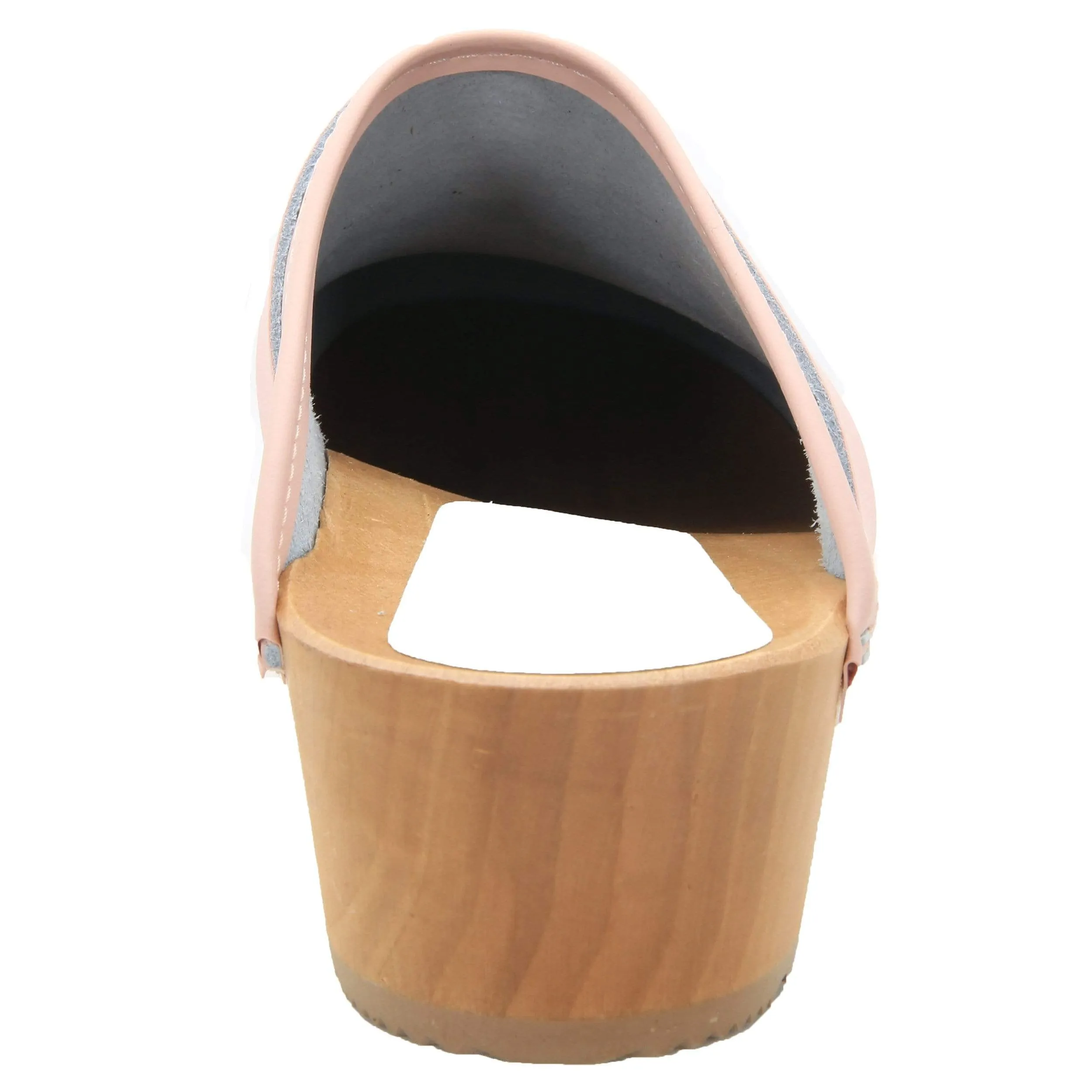 BJORK Maja Wood Open Back Pink Leather Clogs