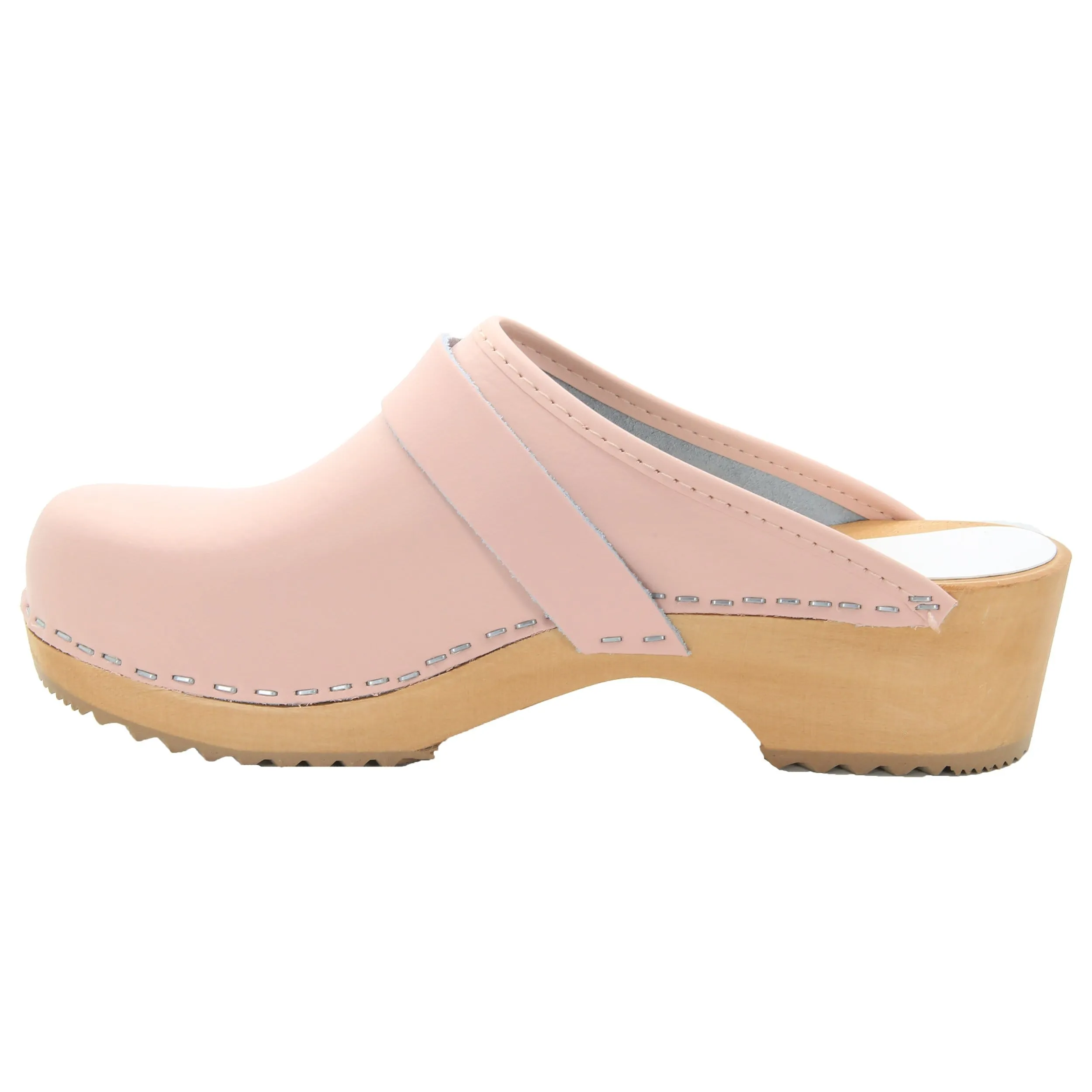 BJORK Maja Wood Open Back Pink Leather Clogs