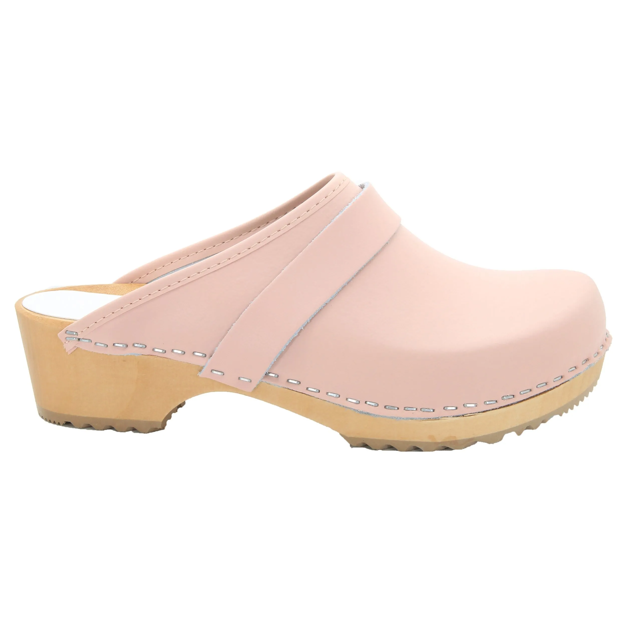 BJORK Maja Wood Open Back Pink Leather Clogs