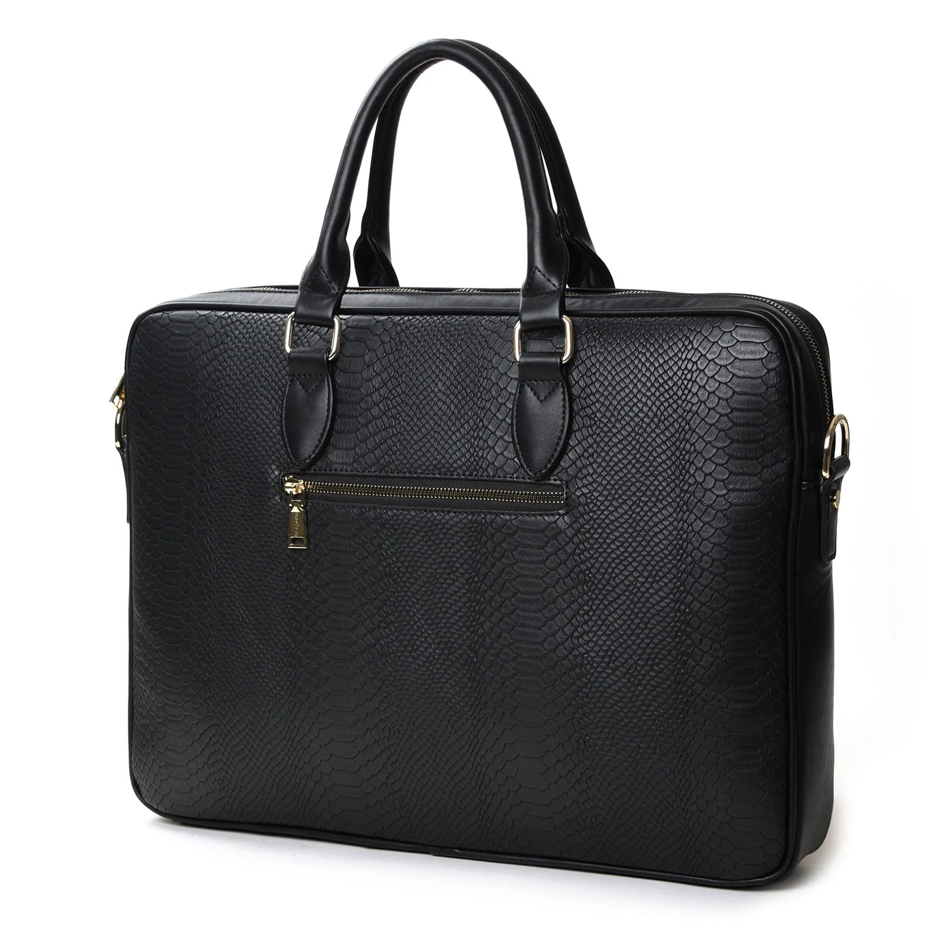 Black Apollo 1 Faux Snakeskin Laptop Bag