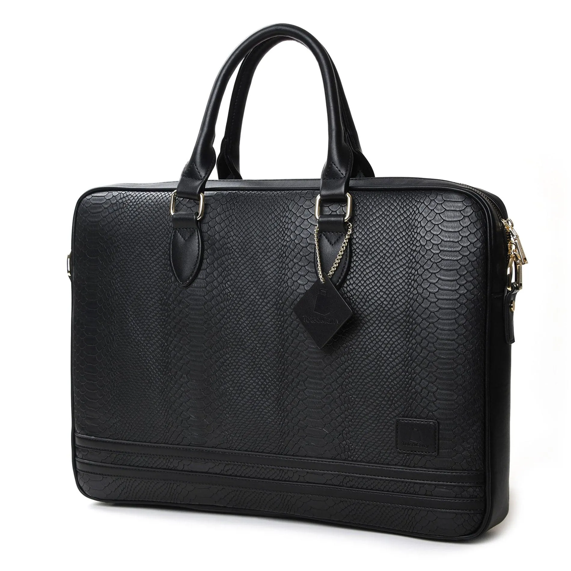 Black Apollo 1 Faux Snakeskin Laptop Bag