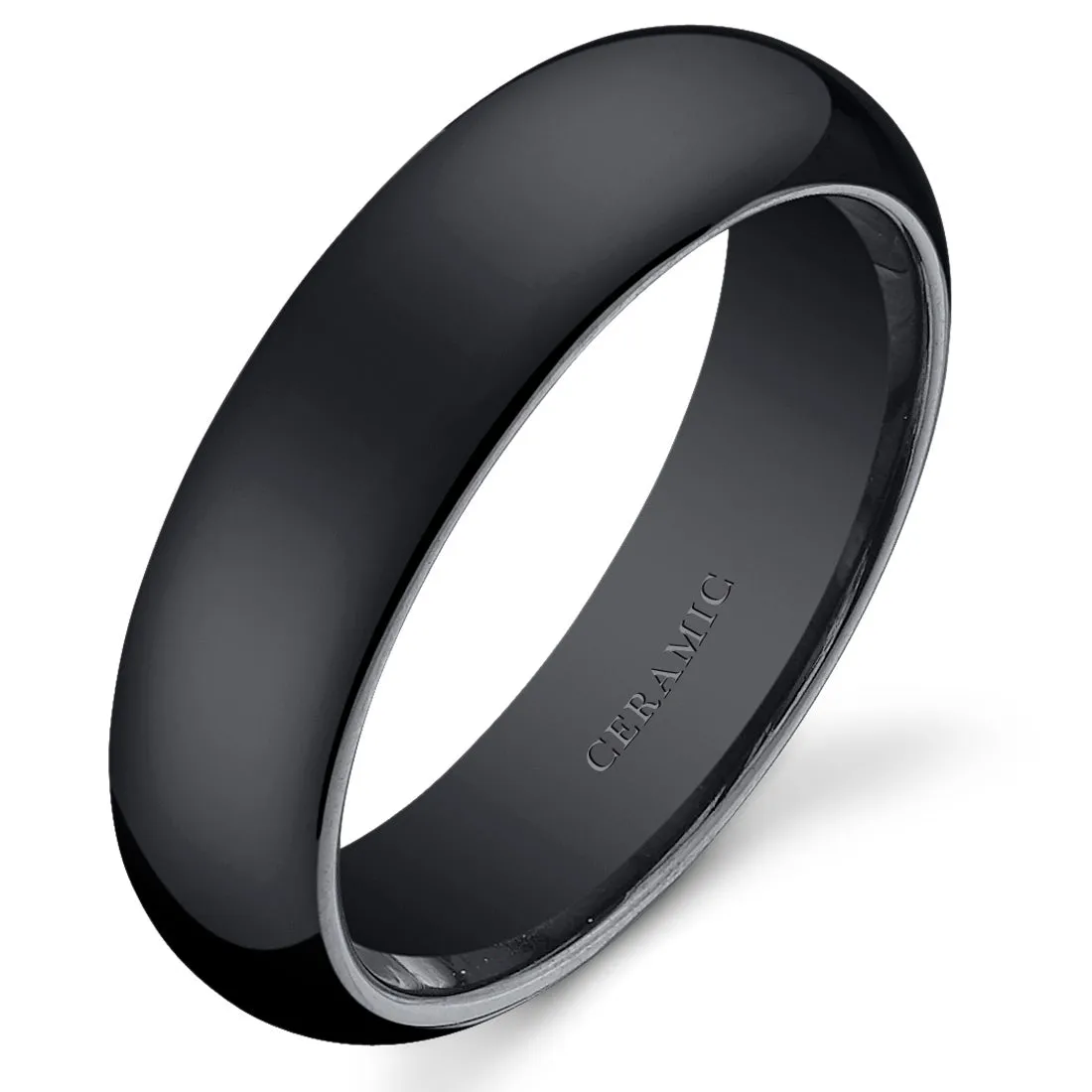 Black Ceramic unisex Band 6mm Size 6.5