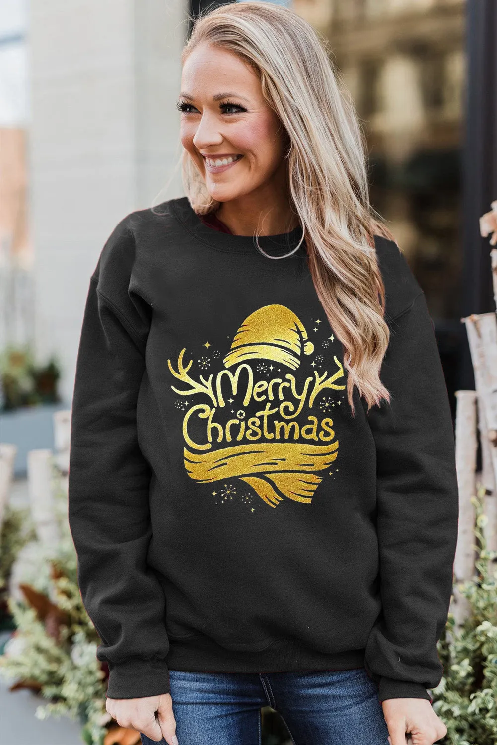 Black Christmas Foil Graphic Sweatshirt