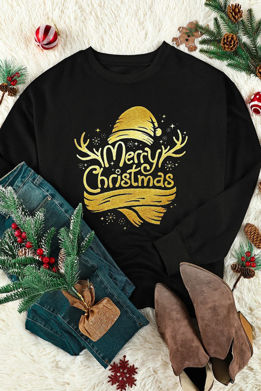 Black Christmas Foil Graphic Sweatshirt