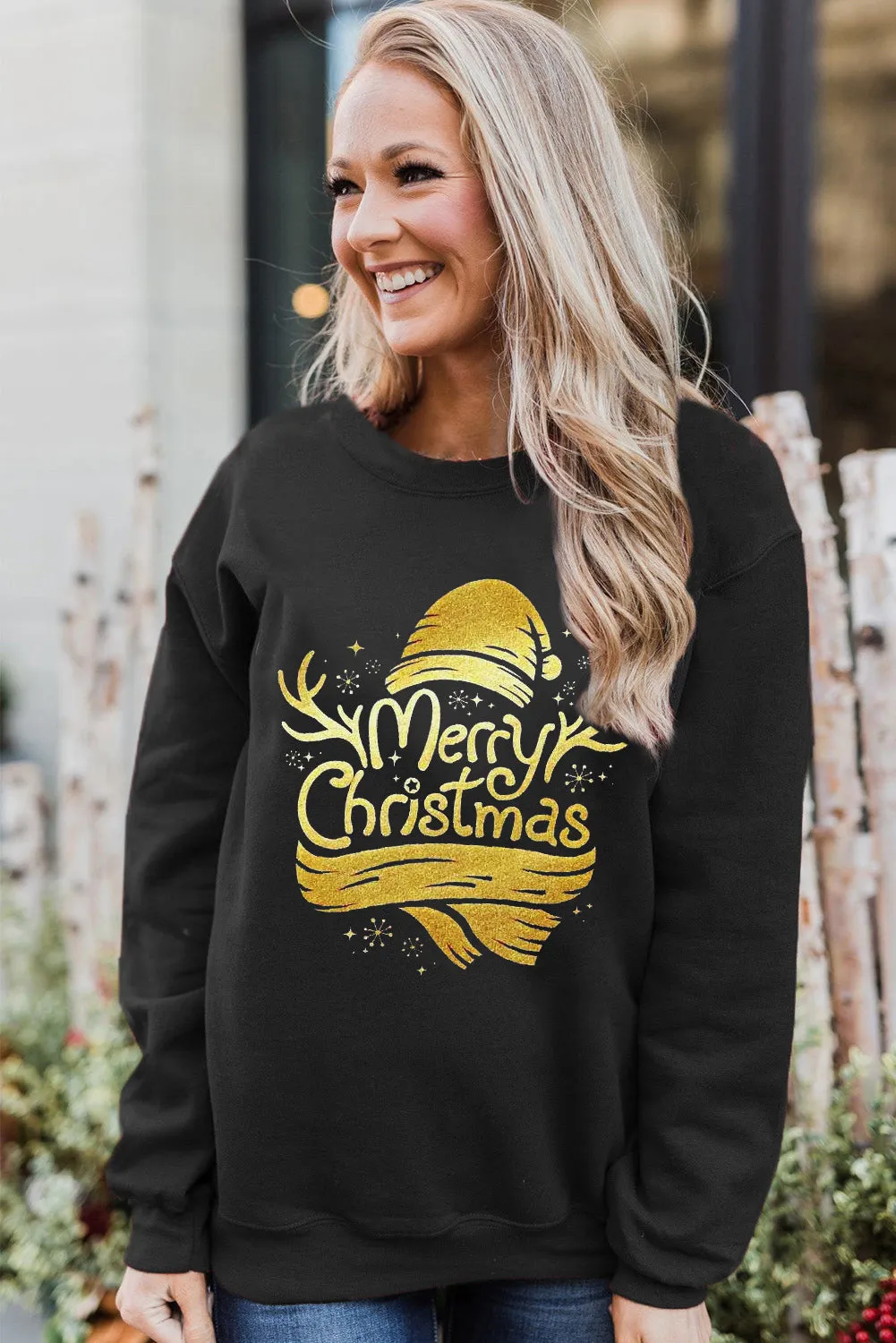 Black Christmas Foil Graphic Sweatshirt