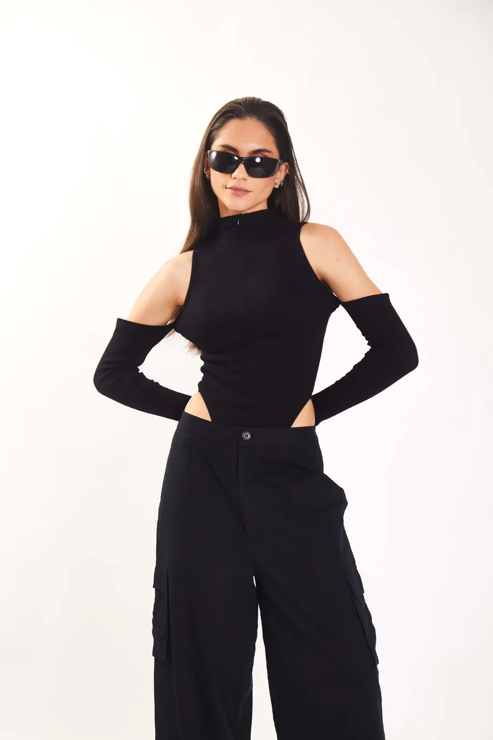 Black Ribbed Two Way Bodysuit