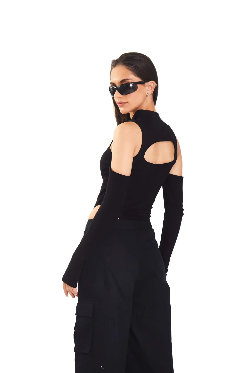 Black Ribbed Two Way Bodysuit