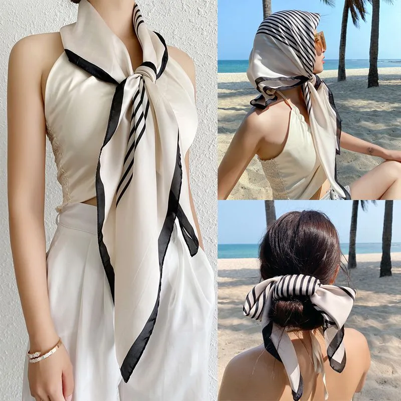 Block Stripes Monogram Silk Satin Square Scarf Wraps