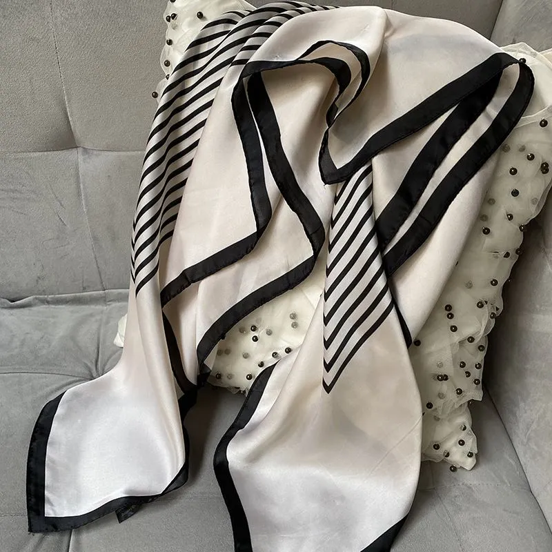 Block Stripes Monogram Silk Satin Square Scarf Wraps