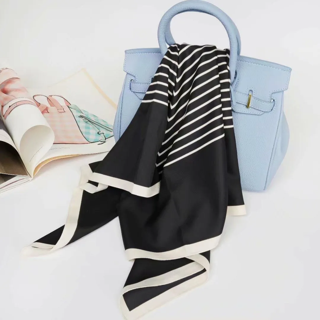 Block Stripes Monogram Silk Satin Square Scarf Wraps