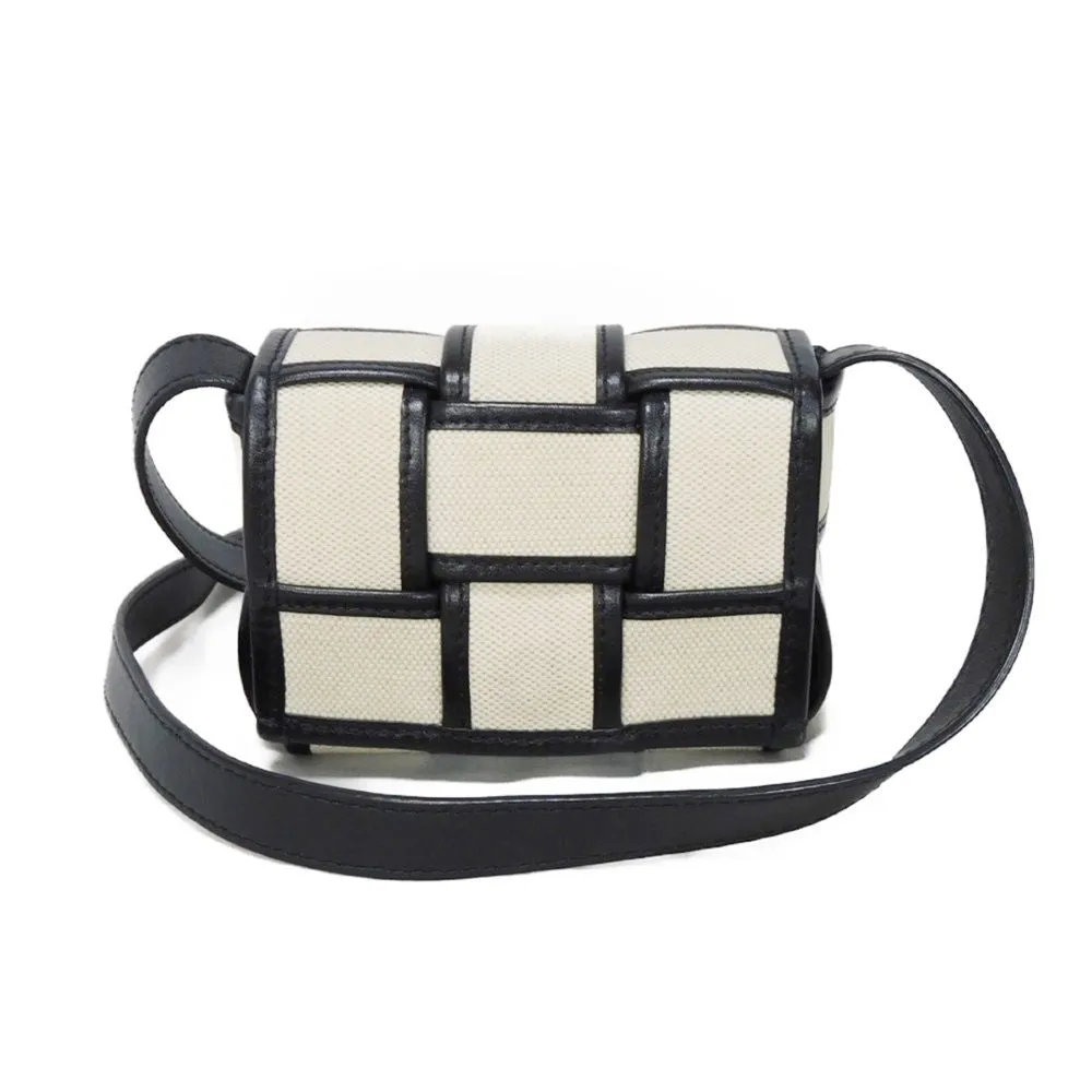 BOTTEGAVENETA Shoulder Bag 714618 VMBN3 9811 Canvas x Calfskin Natural x Black Maxi INTRECCIATO candy cassette Women(Unisex) Used Authentic