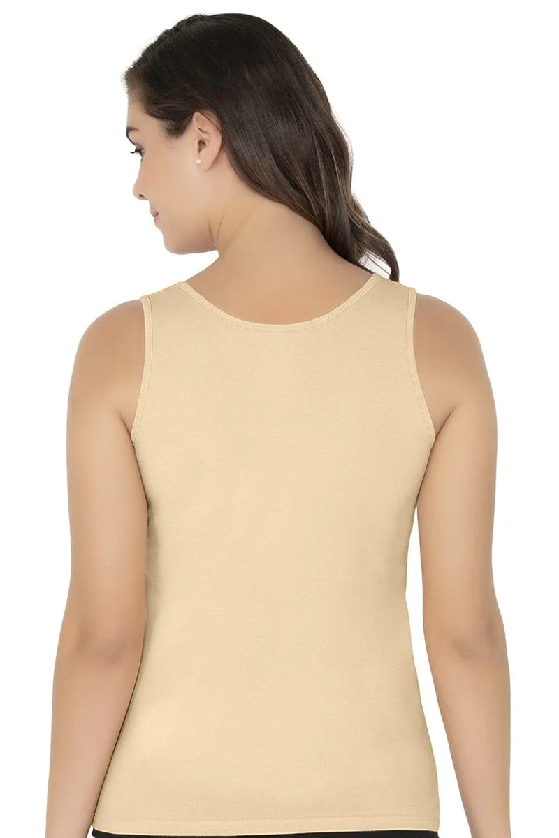 Broad Strapped Body Hugging Tank Top - Nude