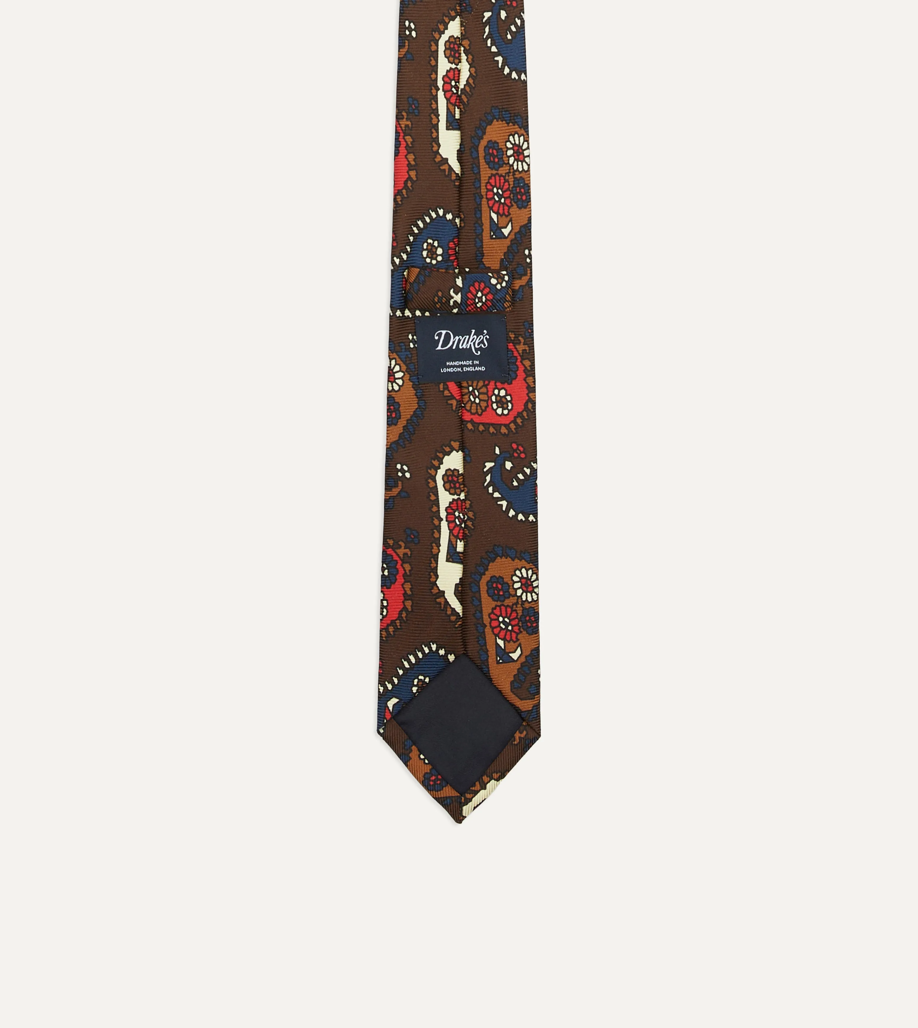 Brown Geometric Paisley Print Twill Silk Tipped Tie