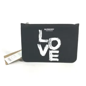 BURBERRY Pouch 8037549 canvas black logo LOVE Women Used Authentic