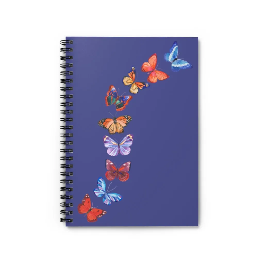 Butterflies in Flight Spiral Dark Blue Journal - Ruled Line