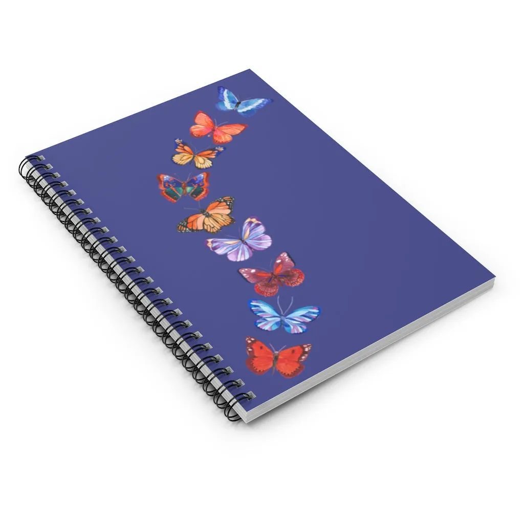 Butterflies in Flight Spiral Dark Blue Journal - Ruled Line