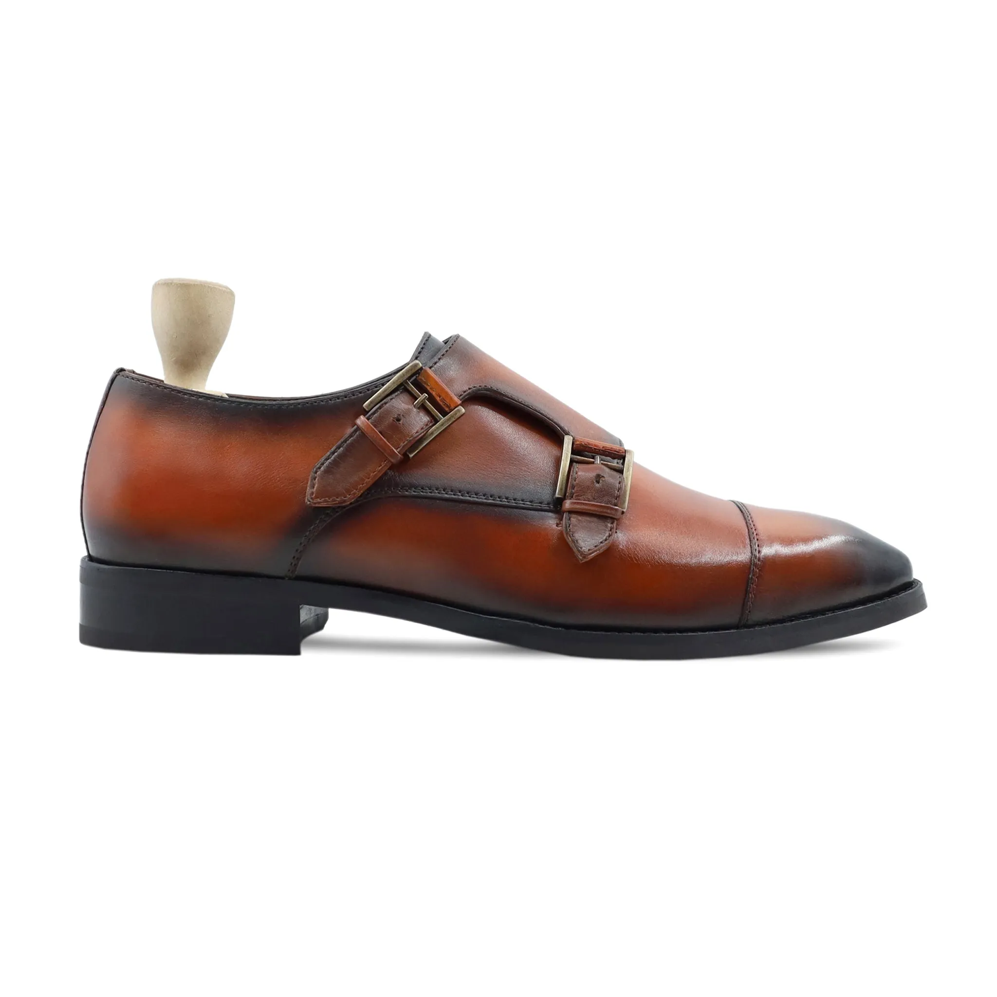 Cale - Men's Burnish Tan Calf Leather Double Monkstrap