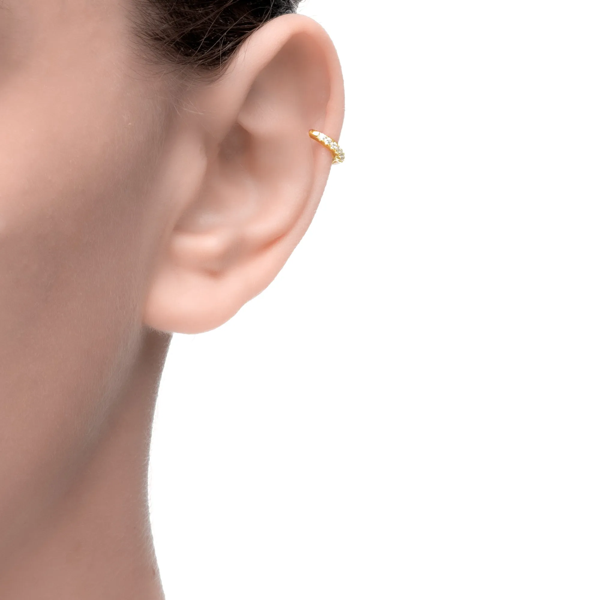 Cardea | Morel Single Earcuff | 925 Silver | Orange Enamel & White CZ | 14K Gold Plated