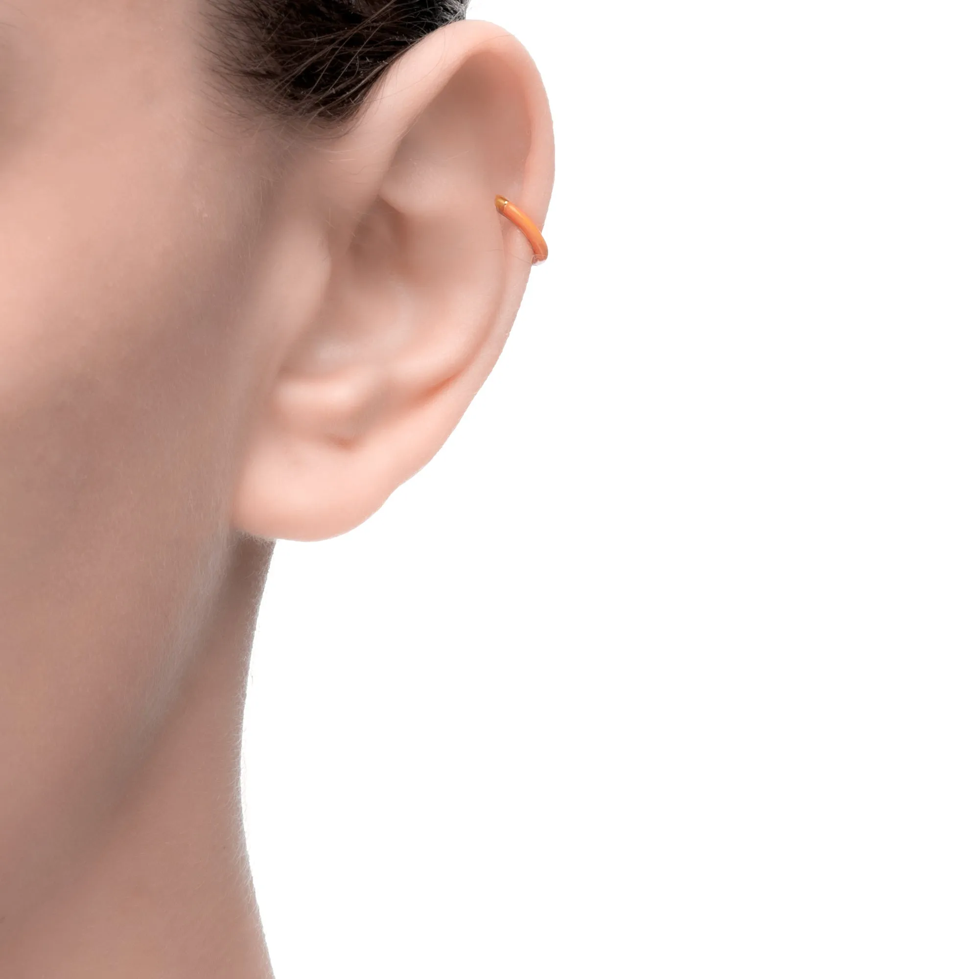 Cardea | Morel Single Earcuff | 925 Silver | Orange Enamel & White CZ | 14K Gold Plated