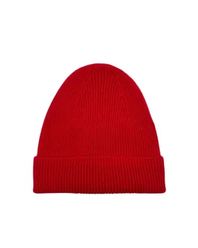 Cashmere rib beanie in red