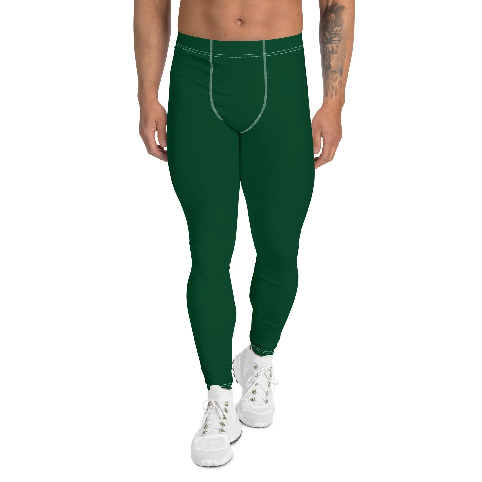 Casual Elegance: Men's Solid Color Activewear Leggings - Sherwood Forest