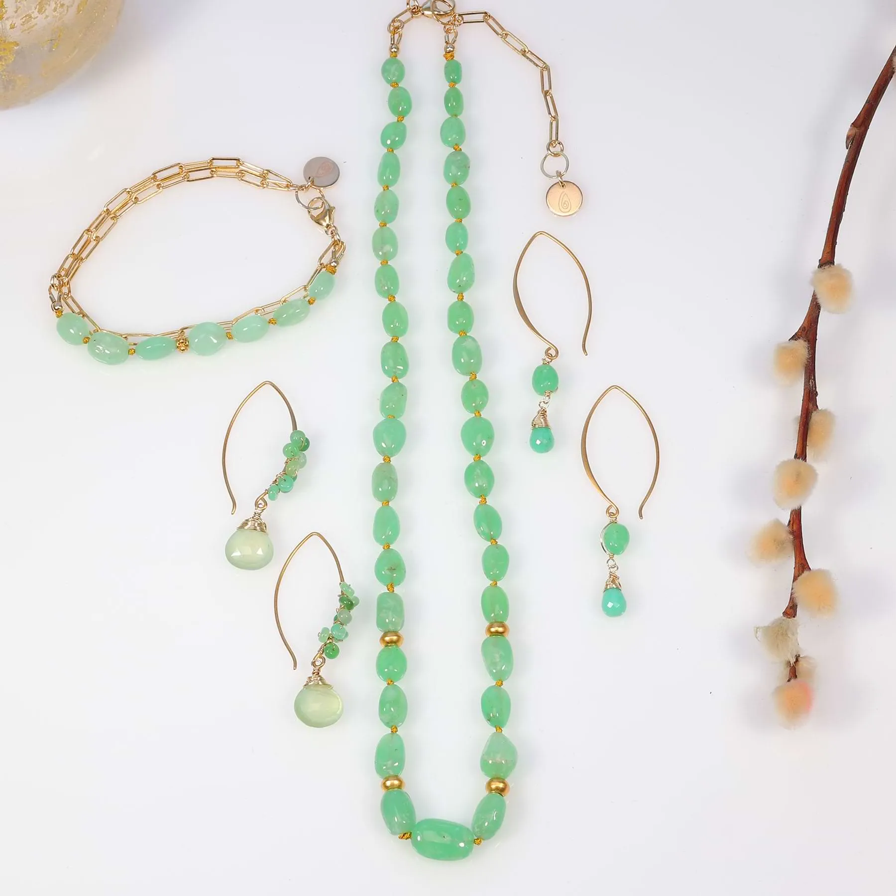 Celedon - Chrysoprase Nugget Double Strand Bracelet