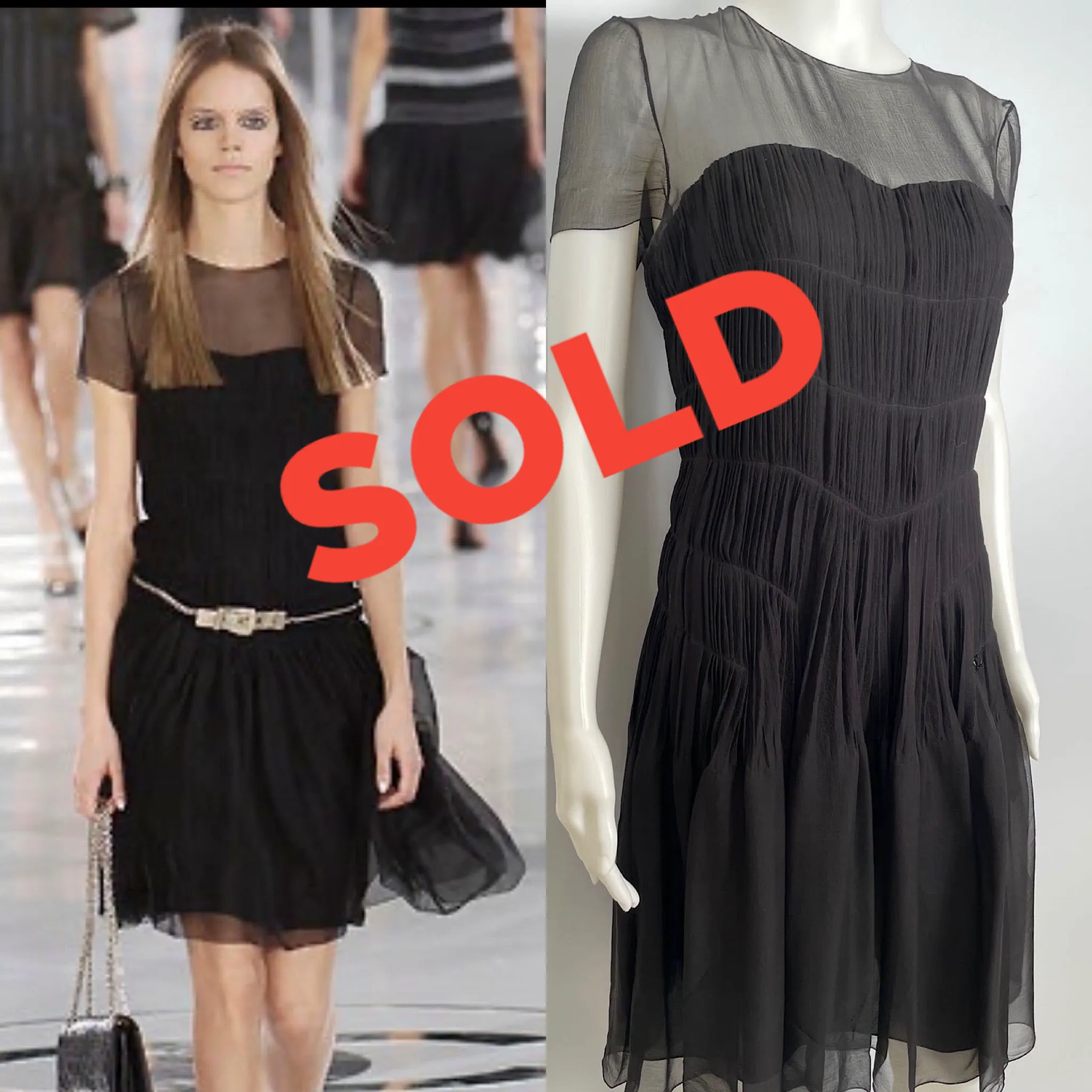 Chanel 05A 2005 Fall Black Silk pleated Dress FR 38 US 4/6