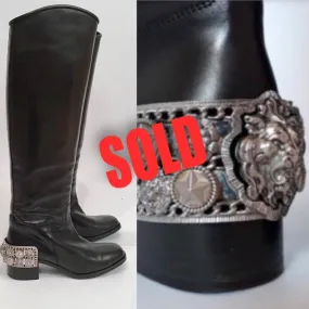 Chanel 07A Paris Monte Carlo Lion Head Icons tall black leather riding boots EU 39.5 US 8.5/9