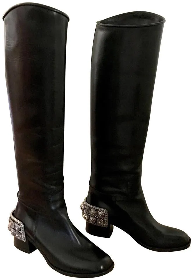 Chanel 07A Paris Monte Carlo Lion Head Icons tall black leather riding boots EU 39.5 US 8.5/9