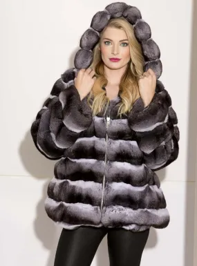 Chinchilla Fur Bomber Jacket with Hood