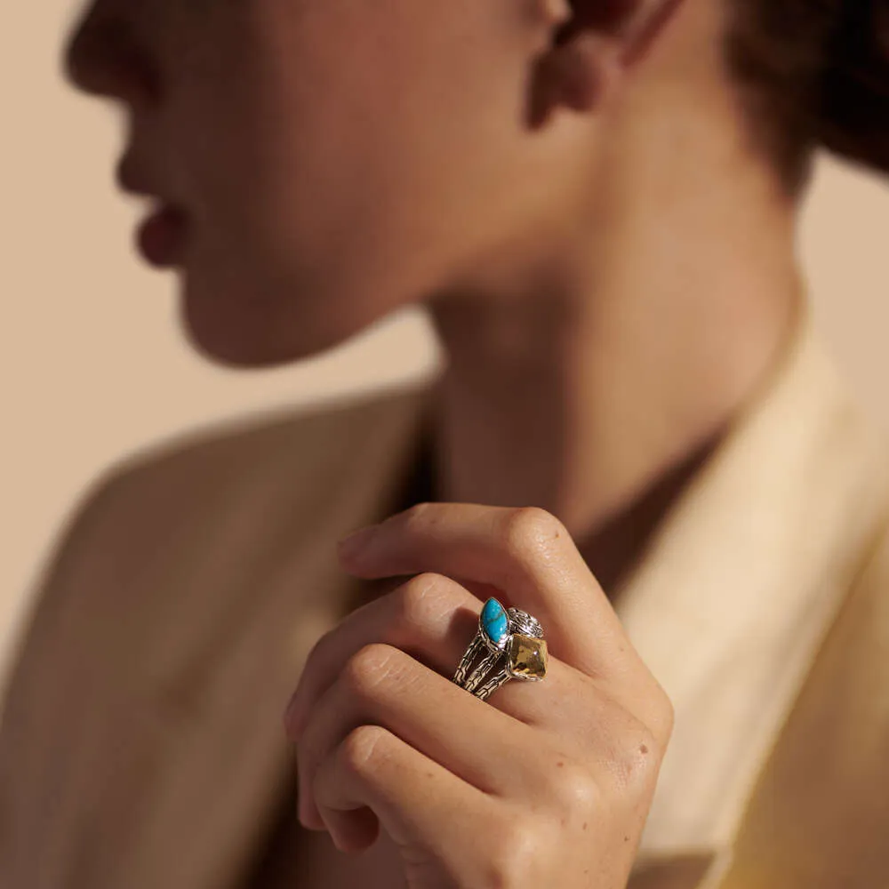 Classic Chain Hammered Ring with Turquoise