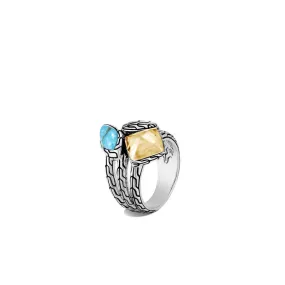 Classic Chain Hammered Ring with Turquoise